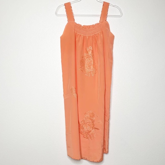 Vintage Peach Embroidered Scallop Lounge Slip Dress - Picture 1 of 10